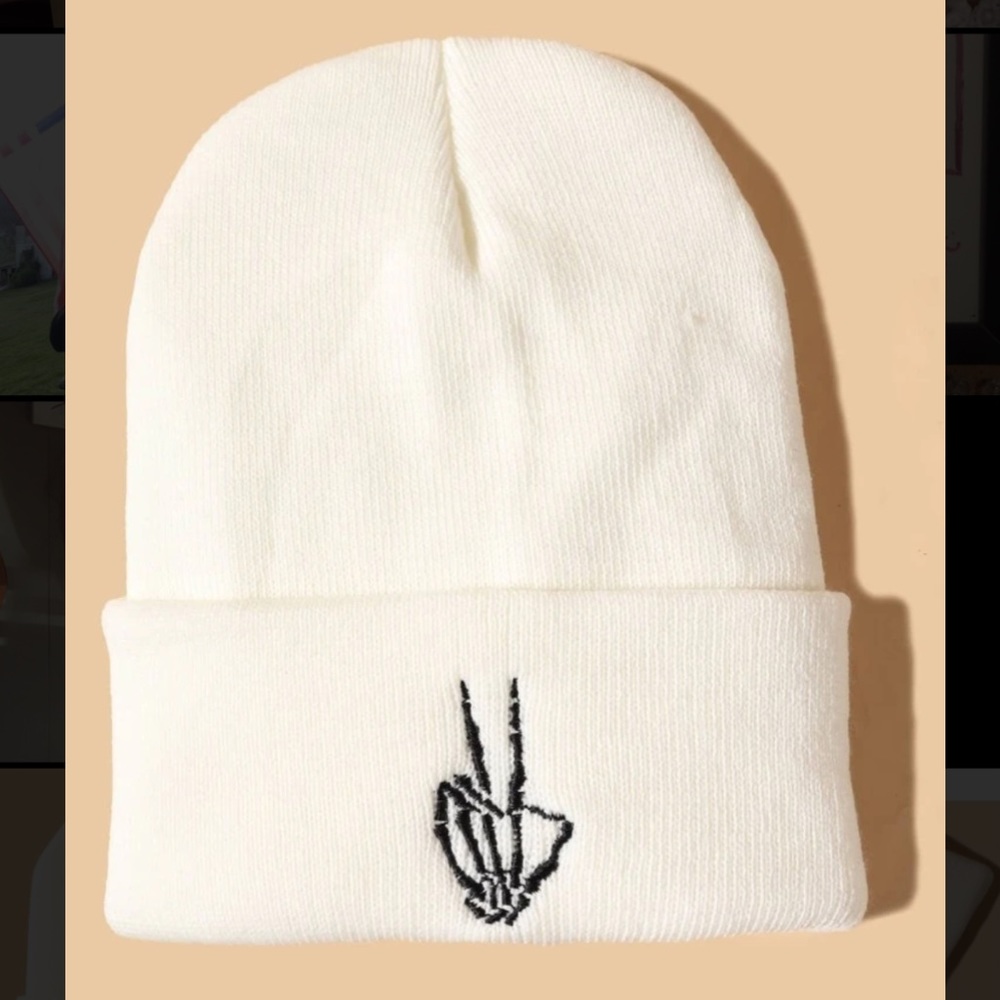 Skeleton peace sign beanie